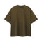 An oversized short-sleeve crewneck t-shirt in olive green, featuring a tonal black horizontal text graphic on the chest that reads 'FOUNDER CLUB'.