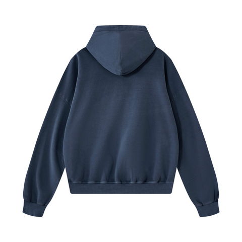 THE IMPERIUM HOODED PULLOVER in NOCTURNE NAVY — back view
